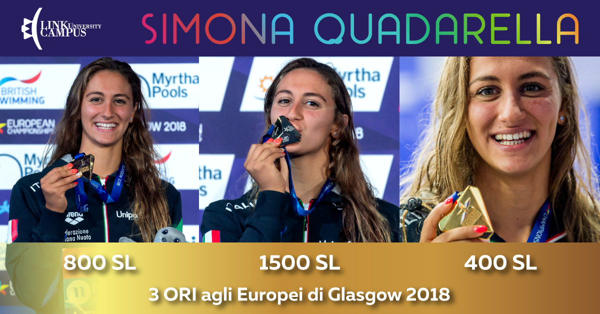 Simona Quadarella vince 3 ori agli europei di nuoto di Glasgow 2018